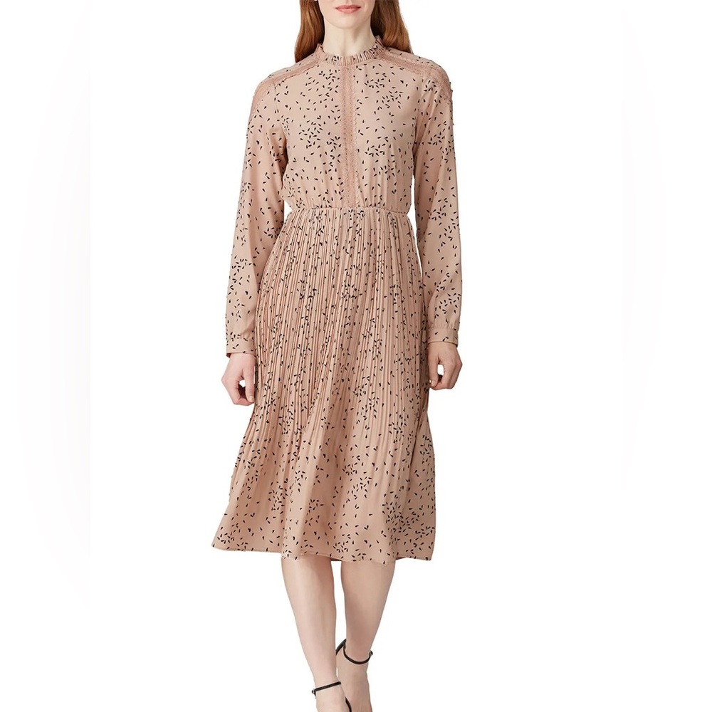 VERO MODA Pleated Long Sleeve Dress Beige Tan Black Small